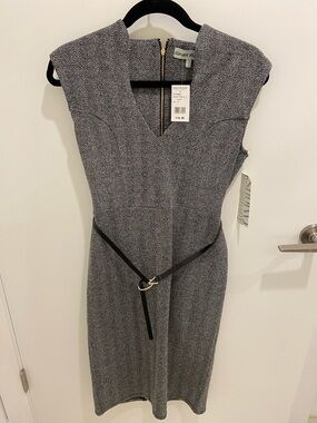 Almost Famous Black and White Herringbone Dress